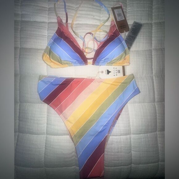 Billabong Other - Billabong Bikini Set Brighter Daze Slide Triangle Top & Rise Bottoms Size M NWT